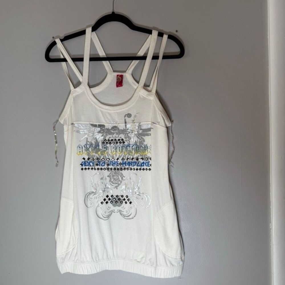 Y2K Apple Bottoms Ivory Graphic Studded Strappy Tank NWOT